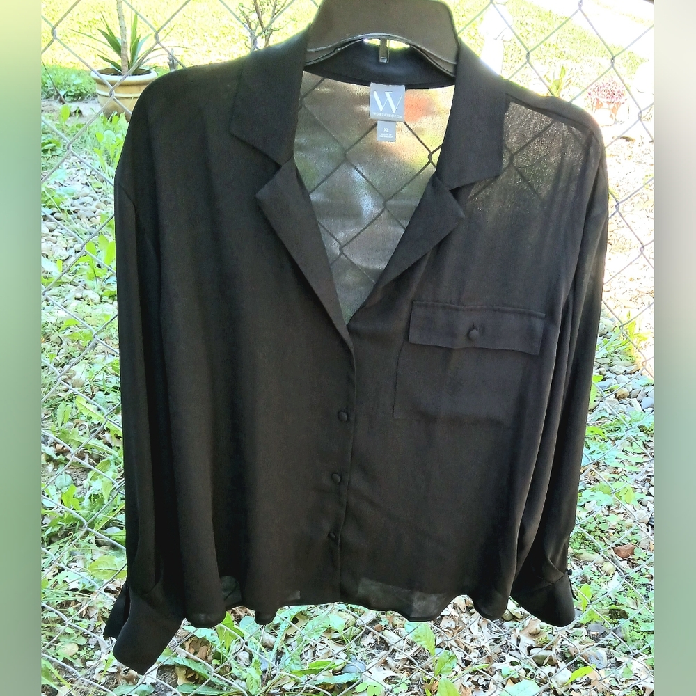 Worthington Black Blouse With Covered Buttons. XL